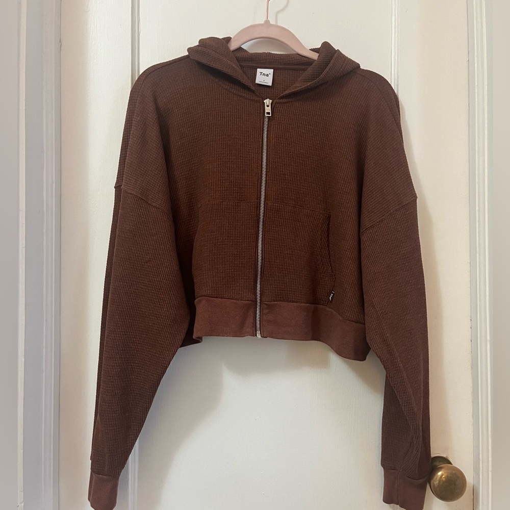 TNA Chocolate Brown Waffle Zip Hoodie
